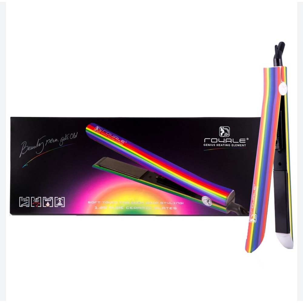 Royale Genius Heating Element Rainbow Flat Iron 1.25" $500‎ Ceramic Plates NEW